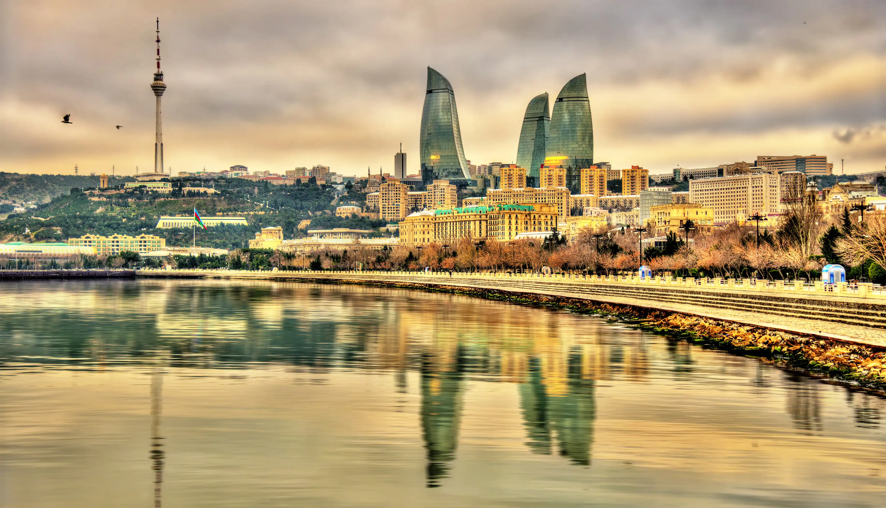 Baku Boulevard along Caspian Sea.