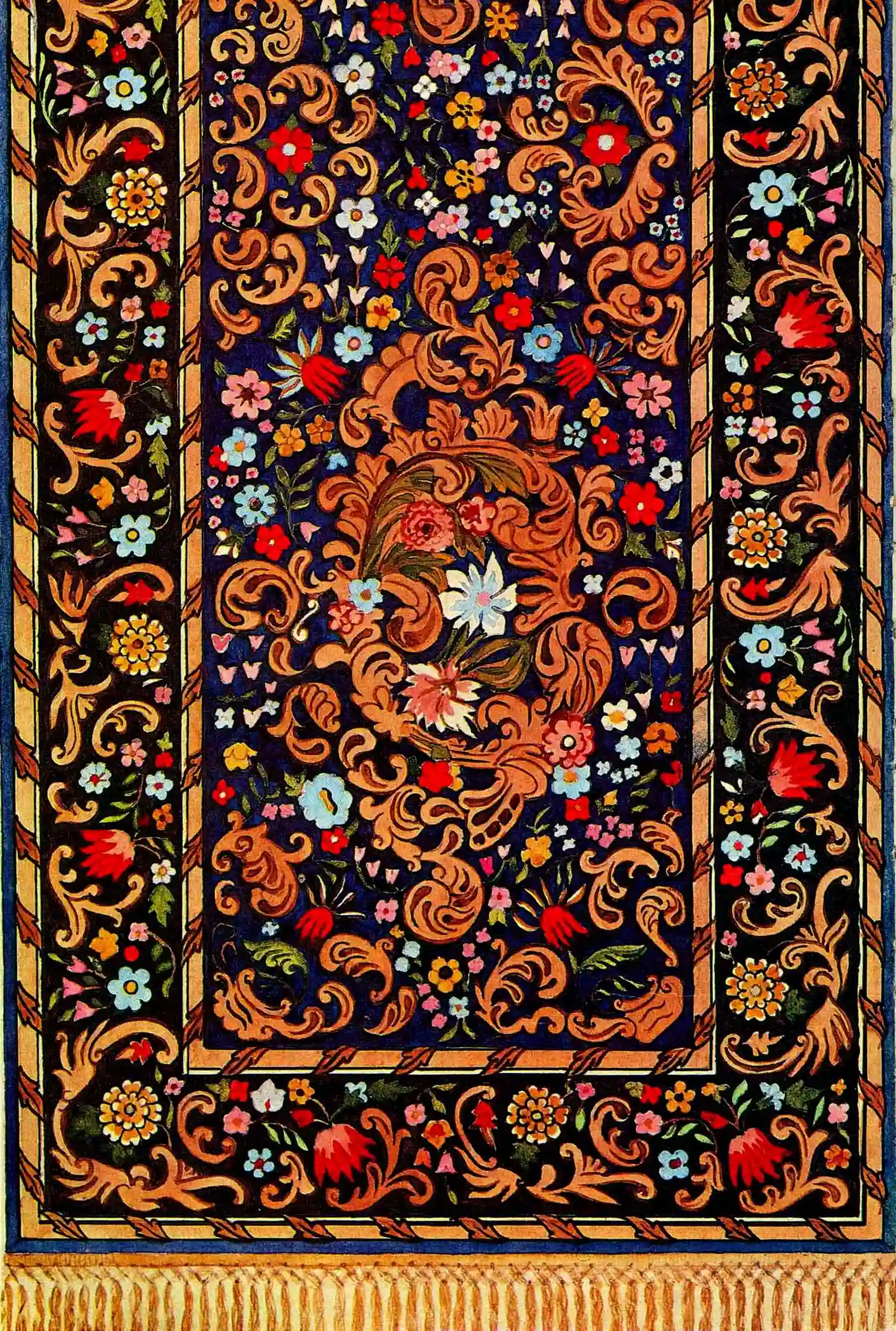 Bulud Azeri Rug Bulud carpet that is made up of large leaf elements and bright floral motifs.