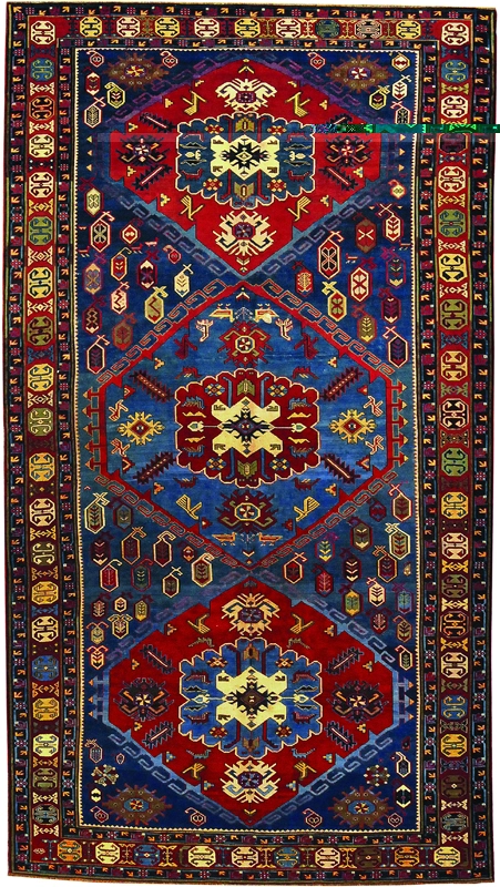 Fatmayi Azerbaijani Rug Baku-Absheron carpet weaving school’s Fatmayi rug with an oak-brown color and various elements on the surface.