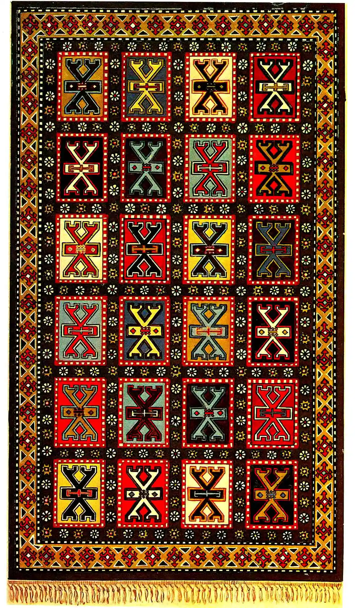 Ganja Pile Rug Ancient Ganja pile carpet with a "Panja" image woven from silk and sheep wool.