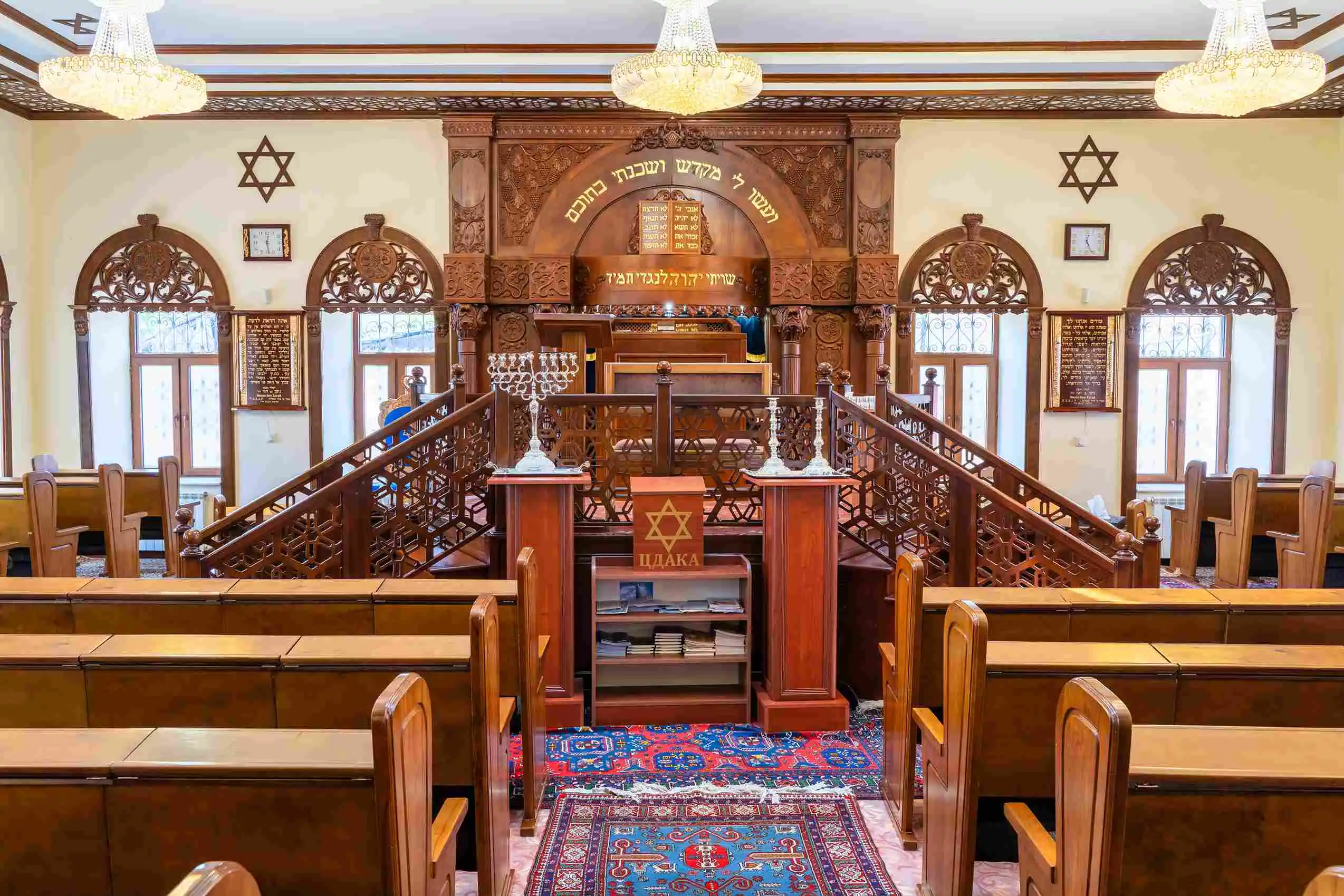 Hilaki Synagogue in Krasnaya Sloboda Interior elements of the Hilaki or Gilaki Synagogue in the Red Settlement of Quba, like chairs and prayer books.