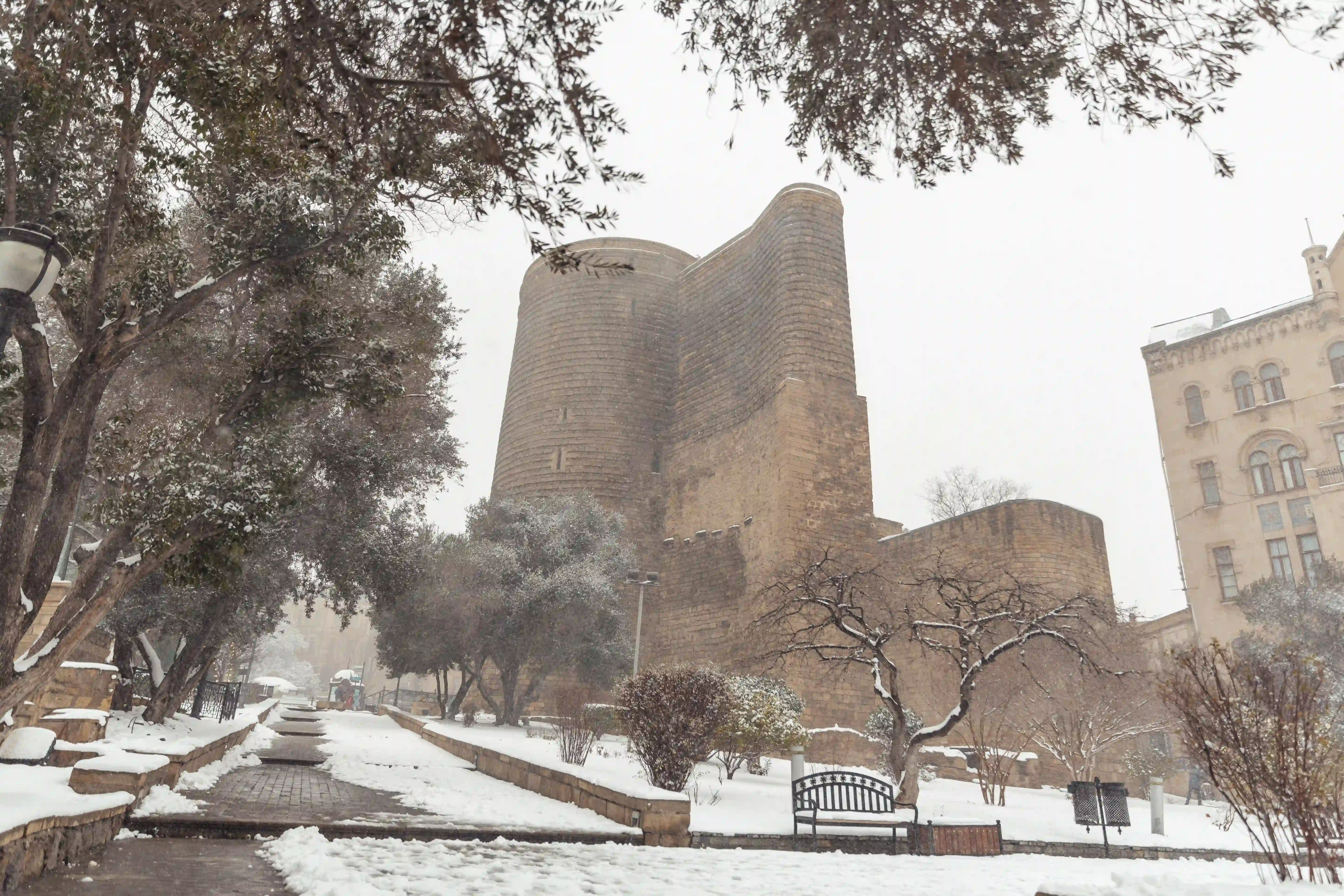 Maiden’s Tower of Baku in winter.