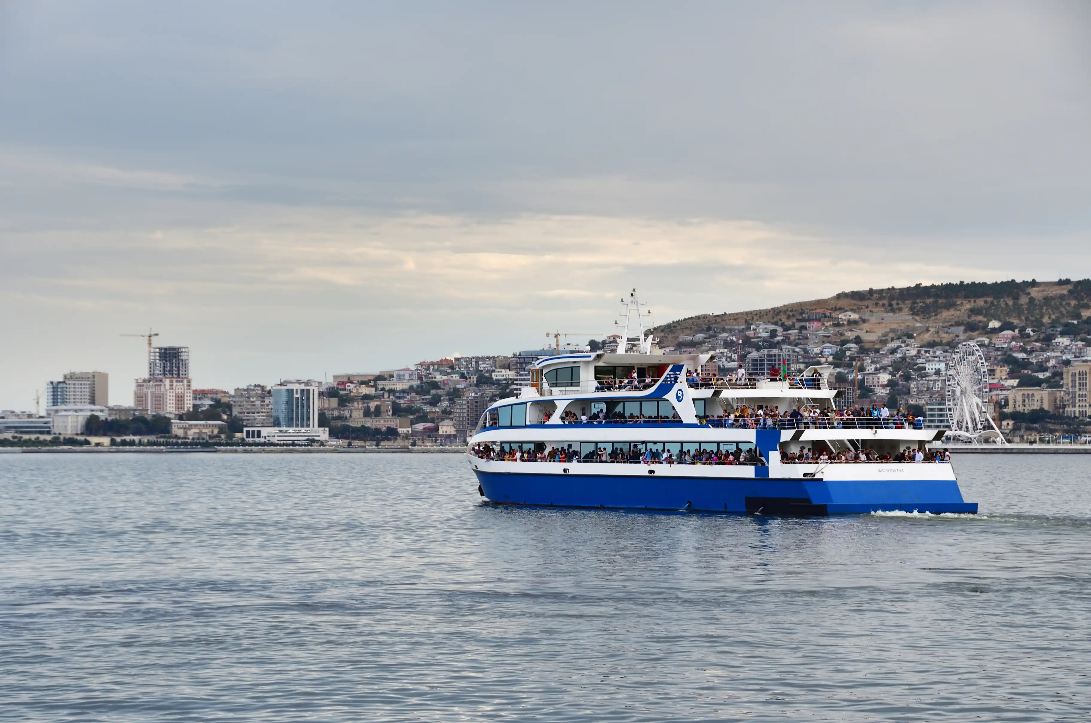 Mirvari Cruise ship On The Go Mirvari cruise ship is on the go in the Caspian Sea, full of passengers.