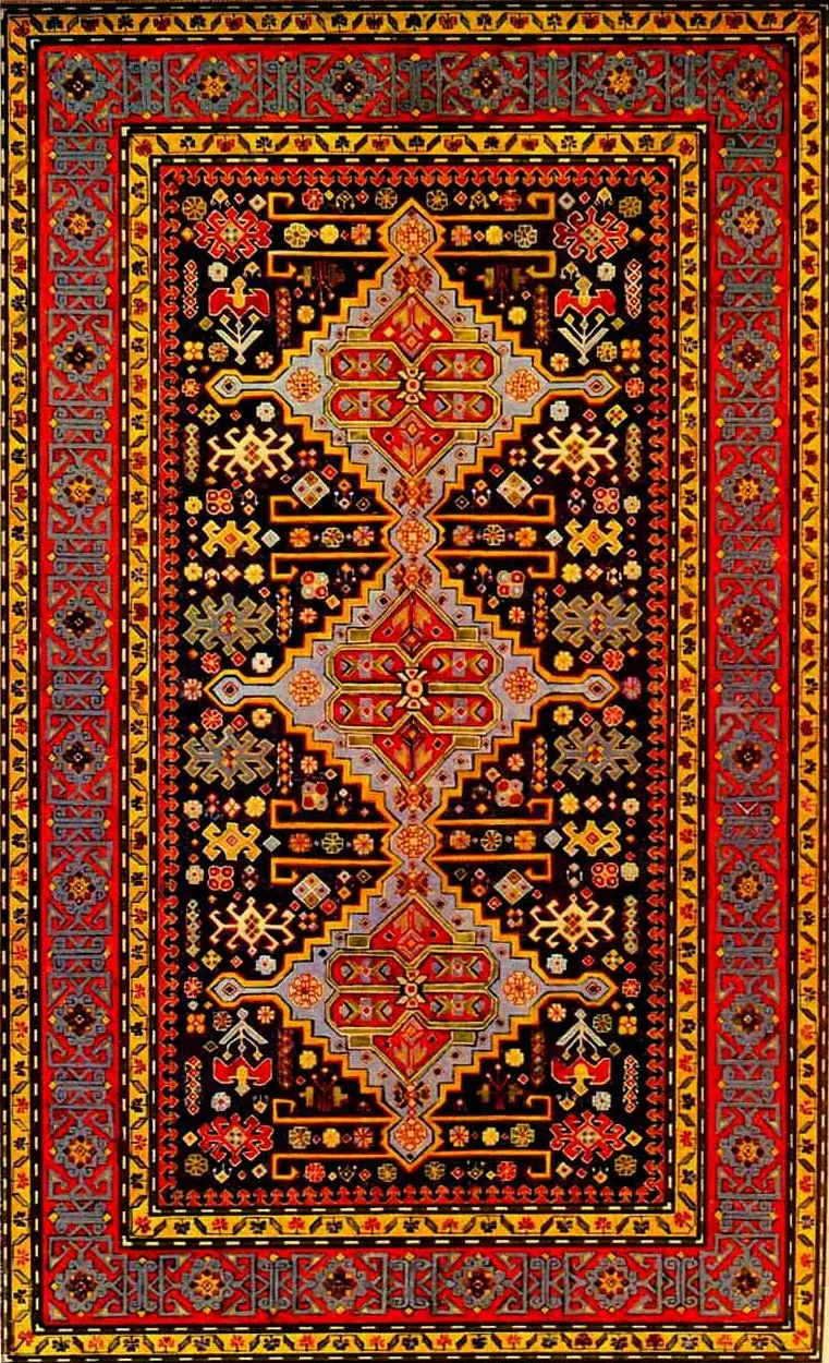 Nabur Azerbaijani Carpet Abstract Nabur Azerbaijani carpet with complex ornamentation and a pile height of approximately 4-6 mm.