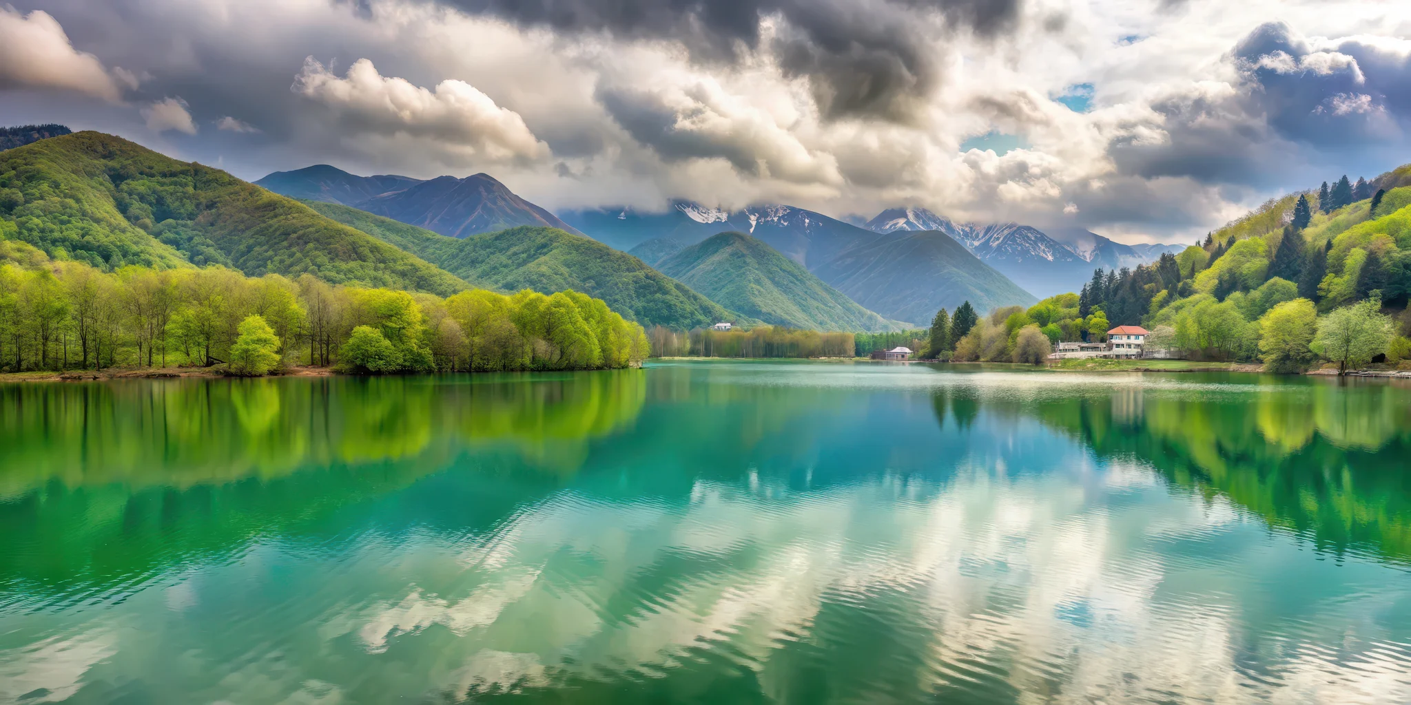 Beautiful Nohur Lake in Gabala, Azerbaijan Nohur Lake amidst the Greater Caucasus Mountains with its greenish waters.